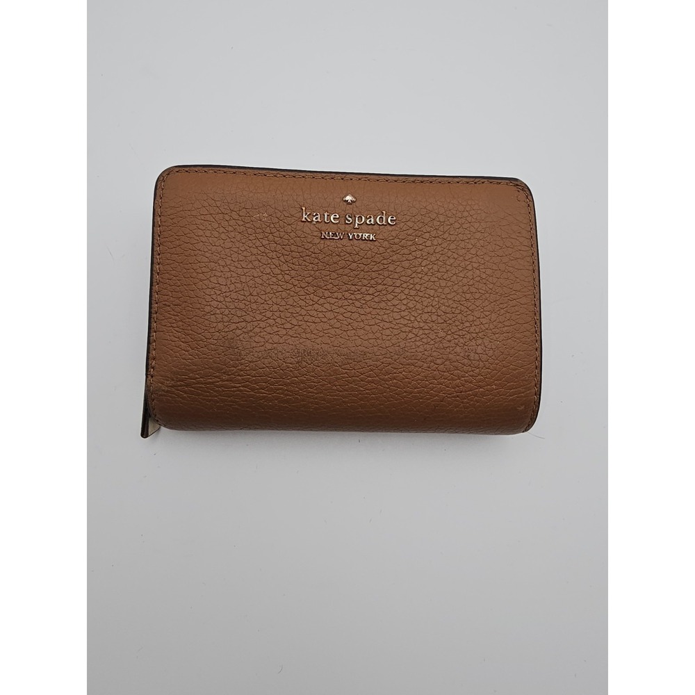 Kate Spade Leila Medium Compact Bifold Wallet Brown Leather ZipAround WLR00394